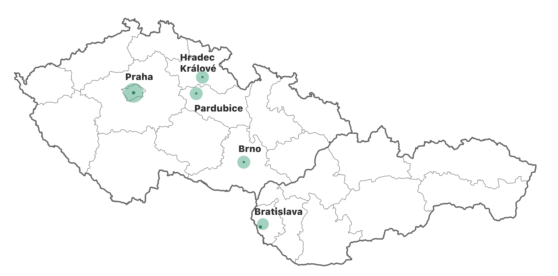 Mapa pokrytí služby pronájmu bez starostí